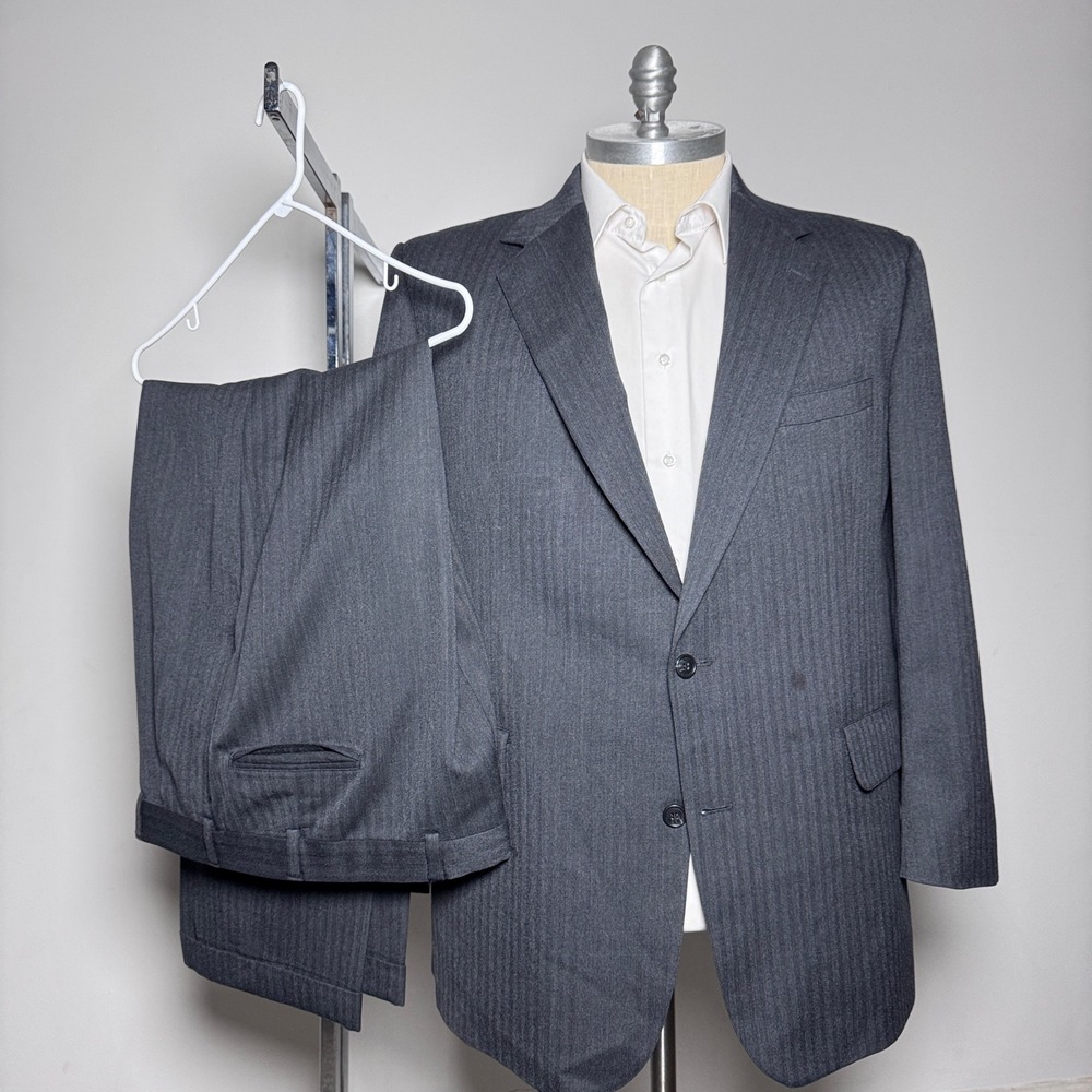 1980s Brooks Brothers Vintage Makers 100% Wool Herringbone Suit Mens 46R‎ 40W